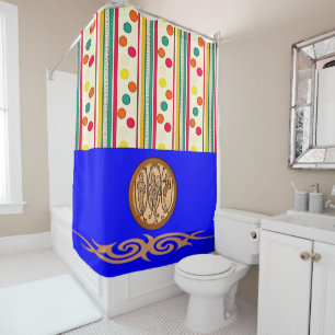 Rrainbow dots colourful blue showercurtain shower curtain