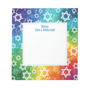 Rrainbow Magen Star of David Personalised Mitzvah Notepad