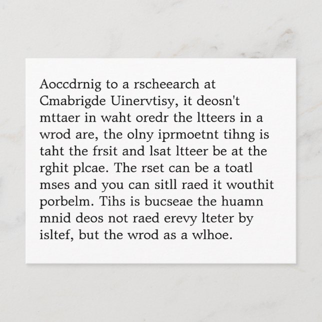 Rscheearch at Cmabrigde Uinervtisy Psot Crad Postcard (Front)