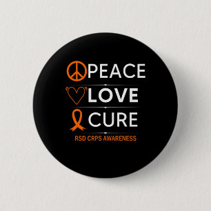 RSD CRPS Awareness Peace Love Cure Fighter Orange 6 Cm Round Badge