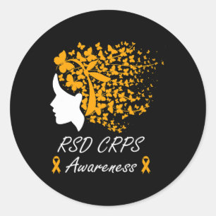 RSD CRPS Awareness - Women Butterflies Hair Orange Classic Round Sticker