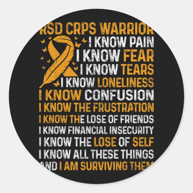 Rsd Crps Warrior Orange Ribbon Crps Awareness Nove Classic Round Sticker (Front)