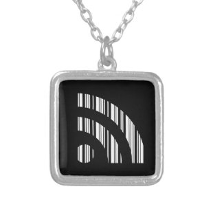 RSS FEED BAR CODE Logo Barcode Pattern Design Silver Plated Necklace