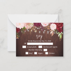RSSVP Burgundy Flower Wood Mason Jar Lights Postca Card