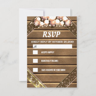 Rstic Wood Glitter Gold Bright Bulb Light  RSVP Card