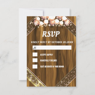 Rstic Wood Glitter Gold Bright Bulb Light RSVP Card