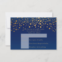 RSVP 2 Navy Blue & Confetti Gold Dot Wedding