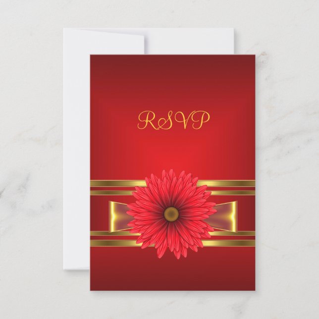 RSVP 40th Birthday Red Flower Gold Red Bow (Front)