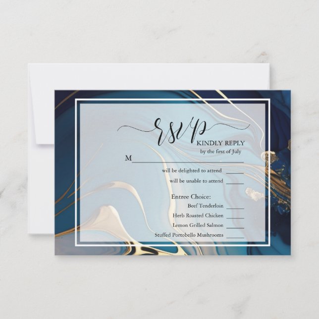 RSVP Abstract Liquid Gold Blue Marble Meal Choice  Card (Front)
