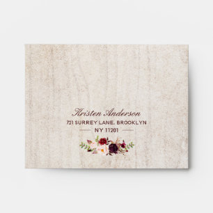 RSVP Address - Rustic Country Wood Burgundy Floral Envelope