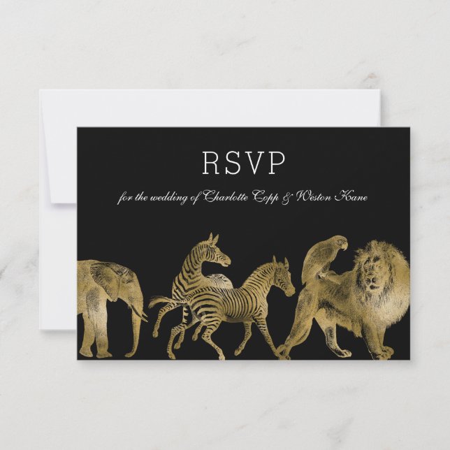 RSVP African Animals Zoo Wedding Gold (Front)
