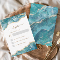 RSVP Agate Turquoise Teal Gold Wedding