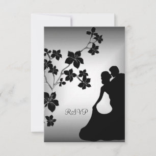 RSVP Anniversary Asian Black Silver Floral Couple Invitation