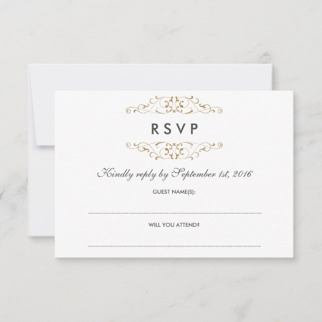 RSVP Antique Gold Flourish Wedding (Front)