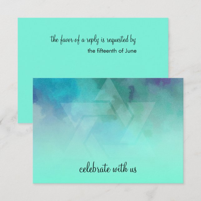 RSVP Aqua and Blue Star of David Card (Front/Back)