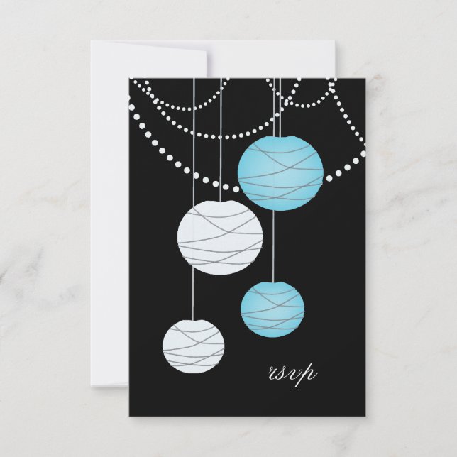 RSVP Aqua Blue Paper Lanterns Wedding Cards (Front)