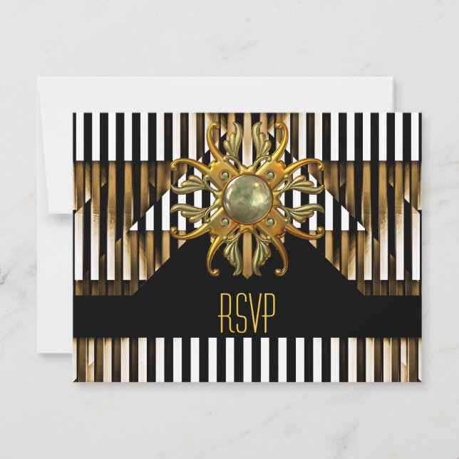 RSVP Art Deco Black Yellow Gold Stripe Jewel Card (Front)
