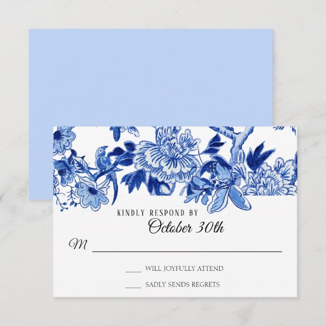 RSVP Asian Influence Light Blue Floral Chinoiserie Invitation (Front/Back)