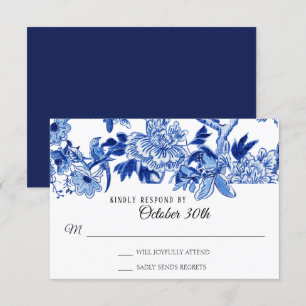 RSVP Asian Influence Navy Blue Floral Chinoiserie Invitation