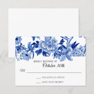 RSVP Asian Influence White Blue Floral Chinoiserie Invitation