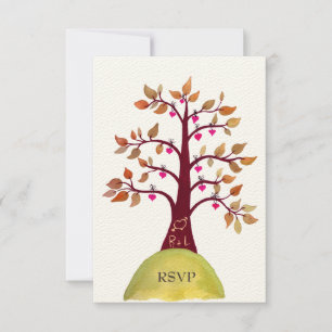 RSVP Autumn/Fall Heart Tree Carving Wedding Cards