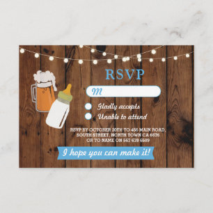 RSVP Baby Shower Boy Blue Beer Brewing Wood Invitation