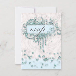 RSVP Baby Shower Boy Marble Blue Glitter Confetti Card