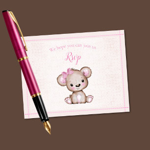 RSVP Baby Shower Cute Girl Bear Card