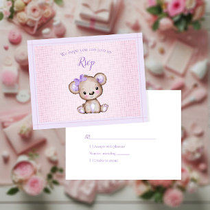 RSVP Baby Shower Cute Girl Purple Bear Card