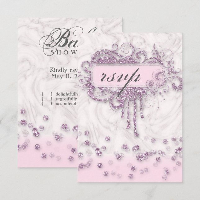 RSVP Baby Shower Girl Marble Pink Glitter Confetti Invitation (Front/Back)