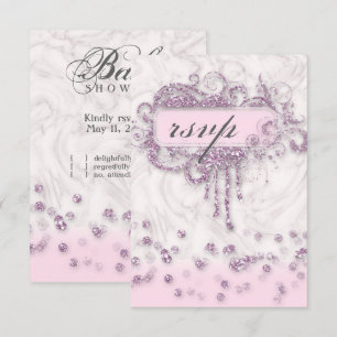 RSVP Baby Shower Girl Marble Pink Glitter Confetti Invitation