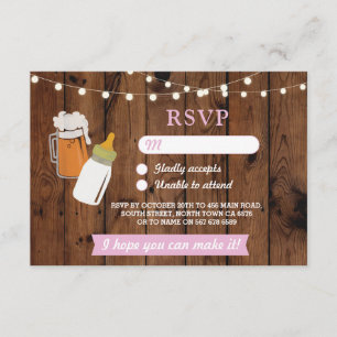 RSVP Baby Shower Pink Girl Beer Brewing Wood Invitation