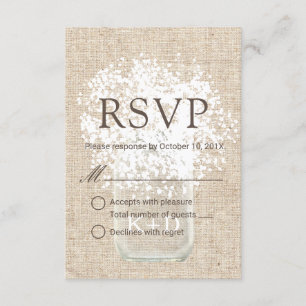 RSVP Baby's Breath Mason Jar Rustic Wedding Card