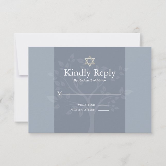 RSVP Bar Mitzvah Dusty Blue Tree of Life Card (Front)