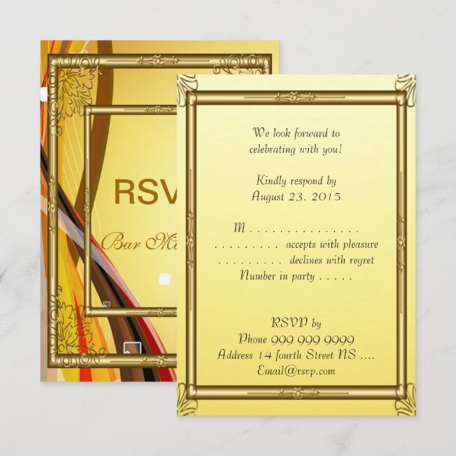 RSVP Bar Mitzvah Invitation Gold 2 (Front/Back)