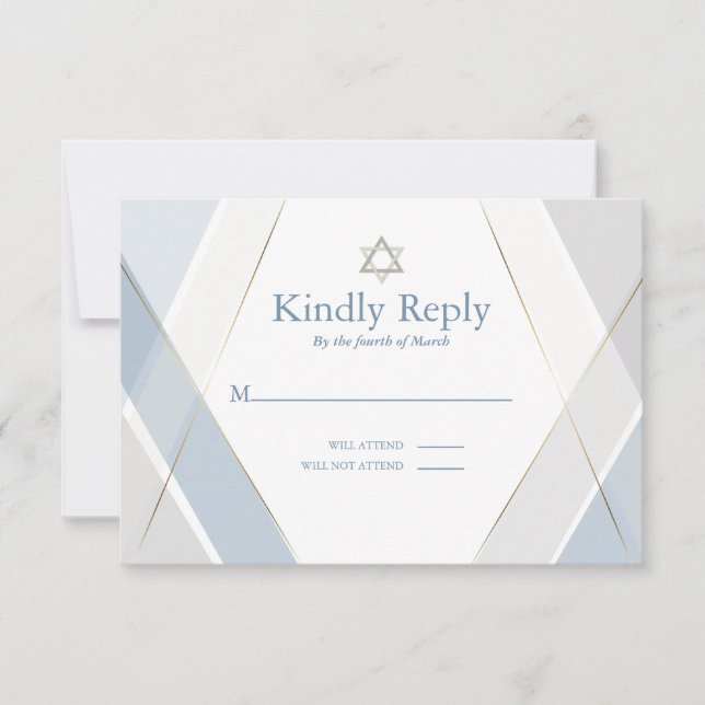 RSVP Bar Mitzvah  Modern Geometric Blue Grey (Front)