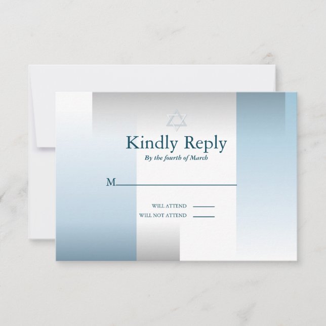 RSVP Bar Mitzvah Modern Silver Blue Geometric Card (Front)