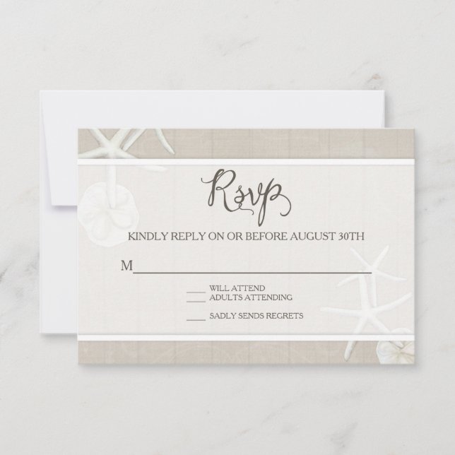 RSVP Beach Wedding Starfish Damask Wooden Simple Card (Front)
