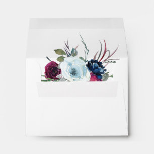 RSVP,  Berry, Blue and Burgundy Floral, White Envelope