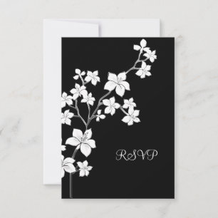 RSVP Birthday Asian Black Floral White Invitation