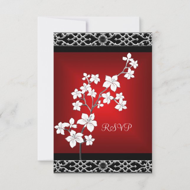 RSVP Birthday Asian Red Black Floral Silver White (Front)