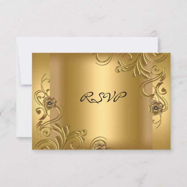 RSVP Birthday Party Elegant Gold On Gold Floral 2 Card (Front)