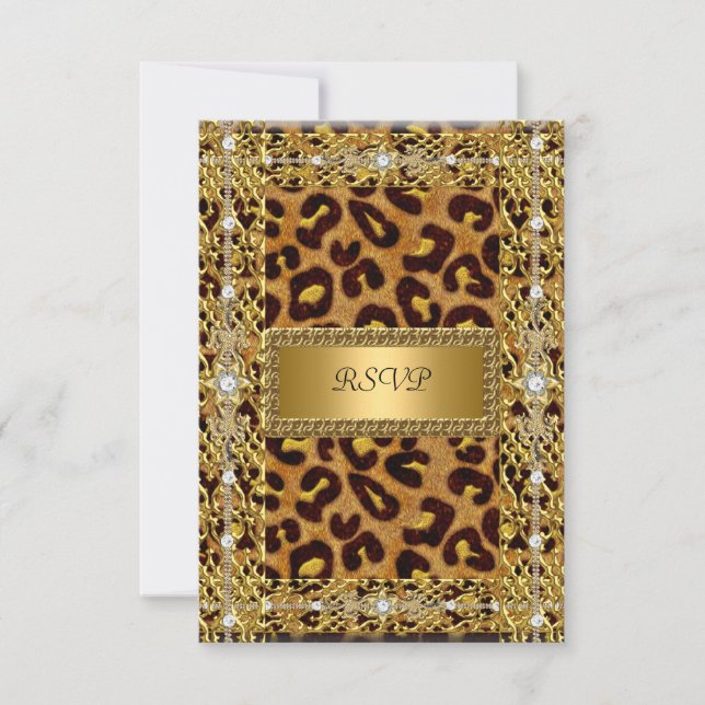 RSVP Birthday Party Gold Black Leopard Any age Card (Front)