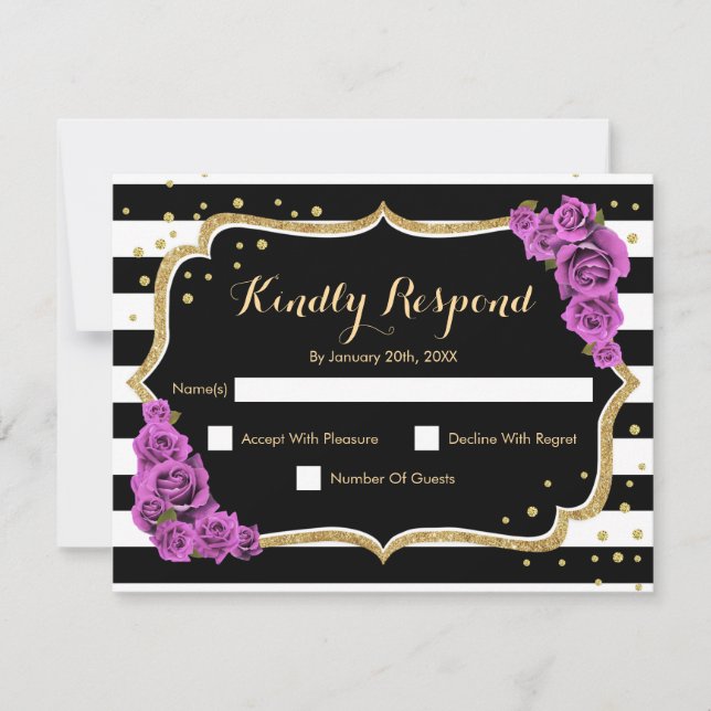 RSVP Birthday Party - Gold Black Purple Card (Front)