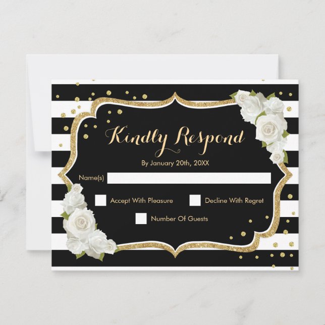 RSVP Birthday Party - Gold Black White Card (Front)