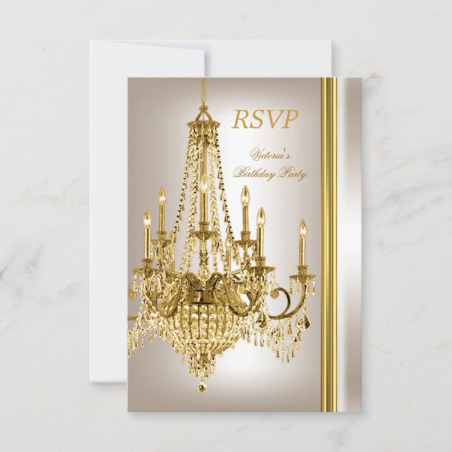RSVP Birthday Party Gold White Cream Chandelier 2 Card (Front)