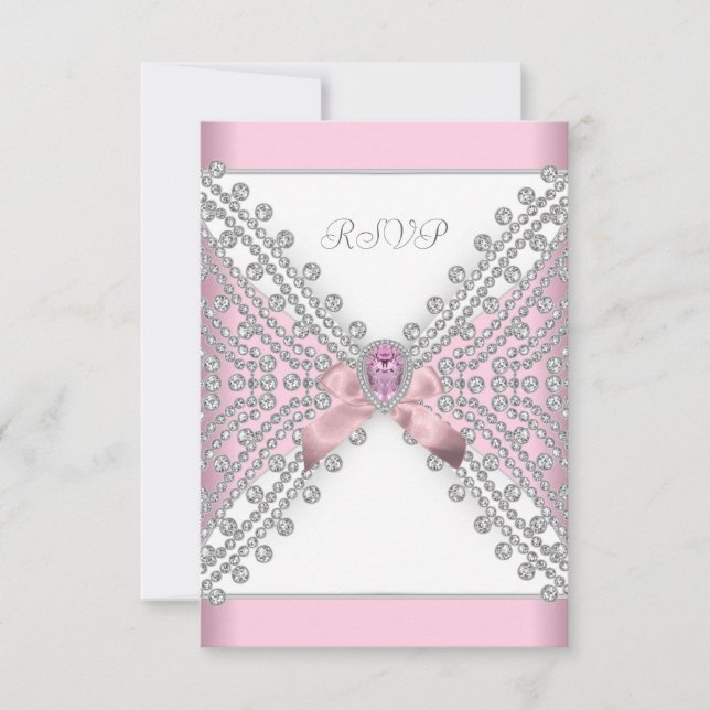 RSVP Birthday Party Pink Silver White Diamond (Front)