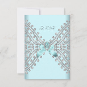 RSVP Birthday Party Teal Blue Silver White Diamond