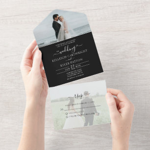 RSVP Black 2 Photo All in One Wedding Invitation