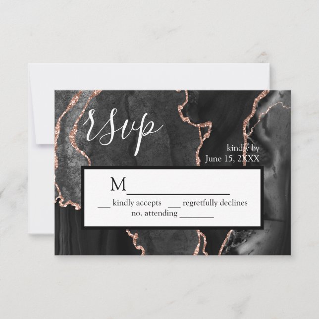 RSVP Black Agate Rose Gold Glitter Response Card (Front)